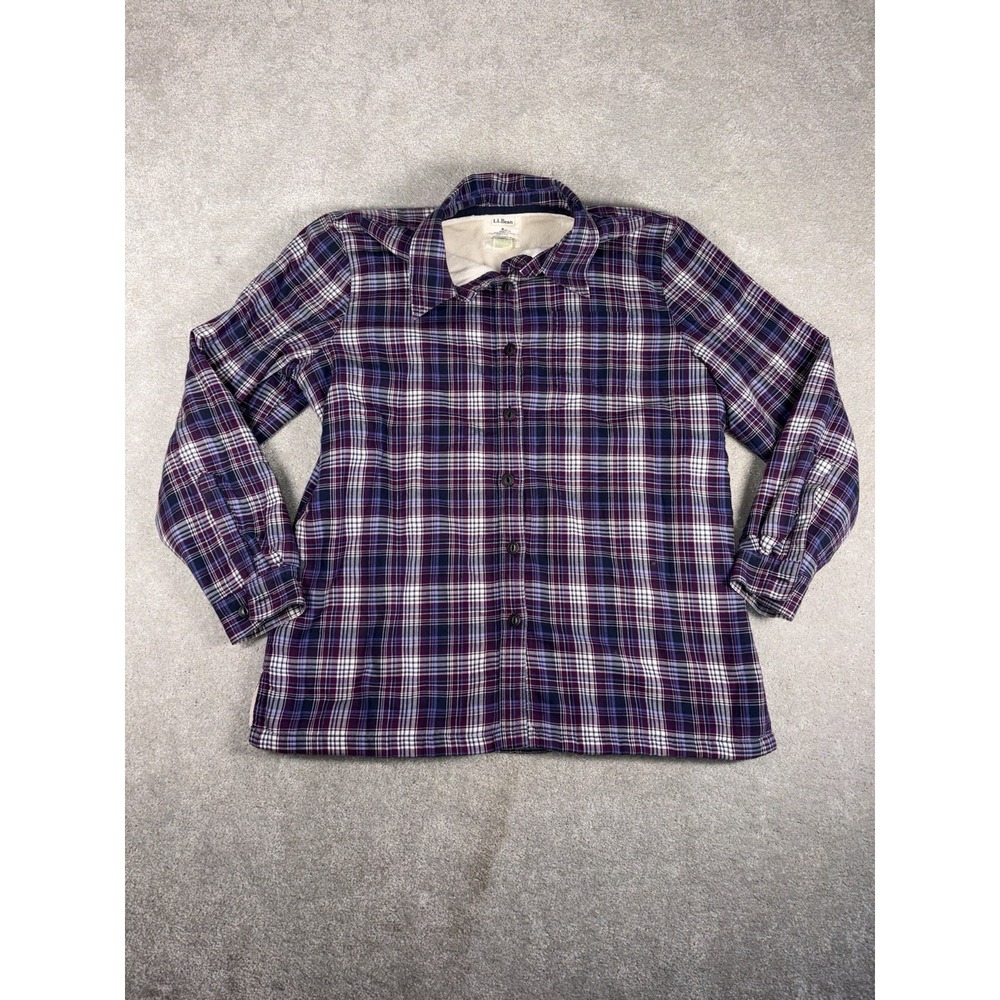 LL Bean Womens Flannel Shirt Shacket Country Minky Fleece Purple Plaid Medium